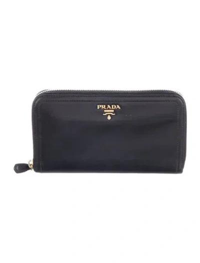 Pre-owned Prada Leather Continental Wallet In Black