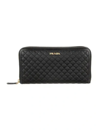 Pre-owned Prada Leather Continental Wallet In Black