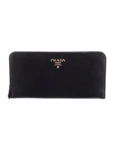 Pre-owned Prada Leather Continental Wallet In Black