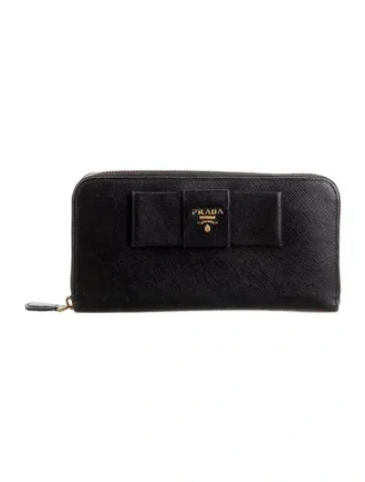 Pre-owned Prada Leather Continental Wallet In Black