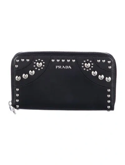 Pre-owned Prada Leather Continental Wallet In Black