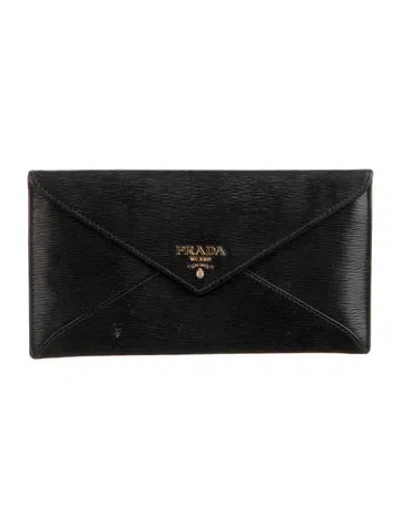 Pre-owned Prada Leather Continental Wallet In Black