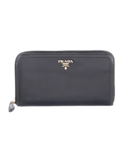 Pre-owned Prada Leather Continental Wallet In Black