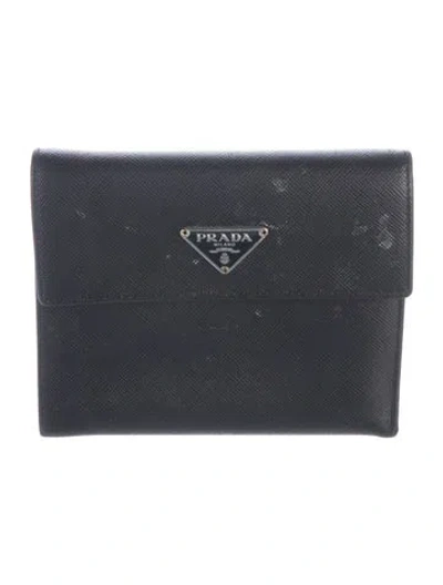 Pre-owned Prada Leather Continental Wallet In Black