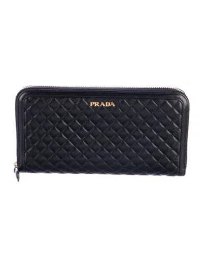 Pre-owned Prada Leather Continental Wallet In Black