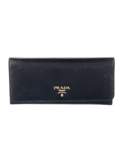 Pre-owned Prada Leather Continental Wallet In Black