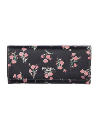 Pre-owned Prada Leather Continental Wallet In Black