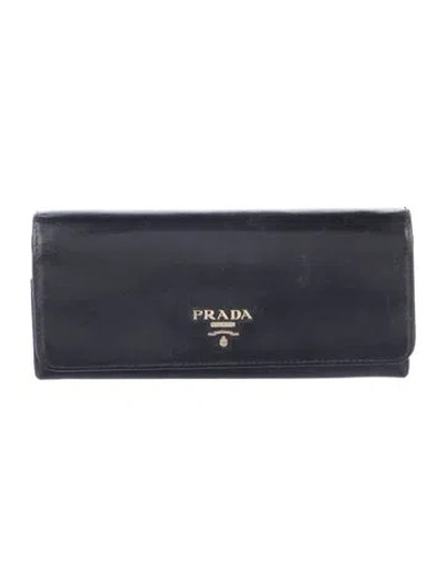 Pre-owned Prada Leather Continental Wallet In Black