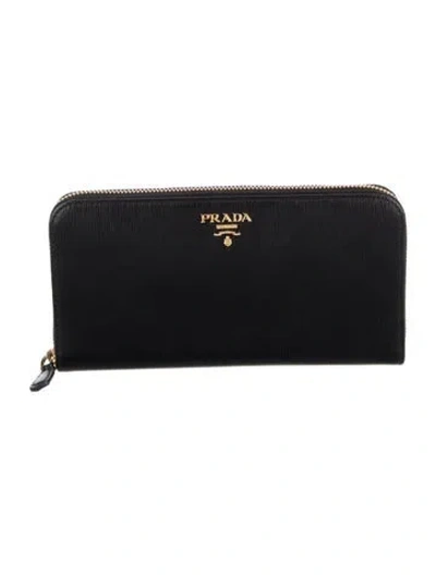 Pre-owned Prada Leather Continental Wallet In Black