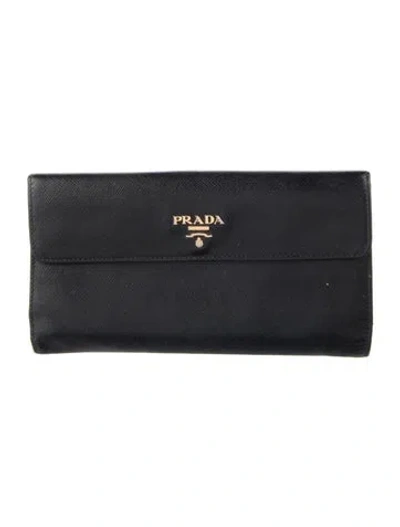 Pre-owned Prada Leather Continental Wallet In Black