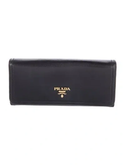 Pre-owned Prada Leather Continental Wallet In Black