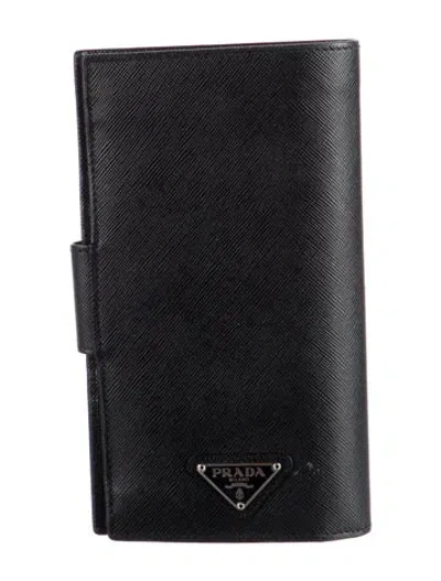 Pre-owned Prada Leather Continental Wallet In Black