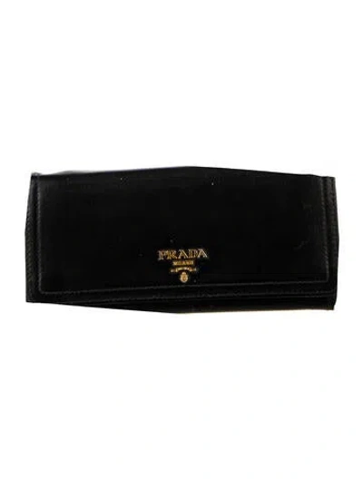 Pre-owned Prada Leather Continental Wallet In Black
