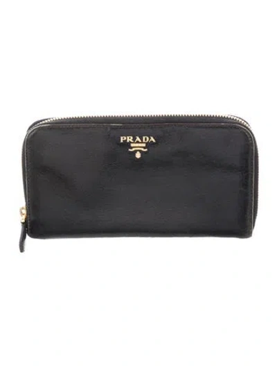 Pre-owned Prada Leather Continental Wallet In Black