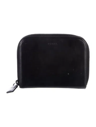 Pre-owned Prada Leather Continental Wallet In Black