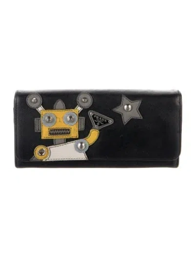 Pre-owned Prada Leather Continental Wallet In Black/grey