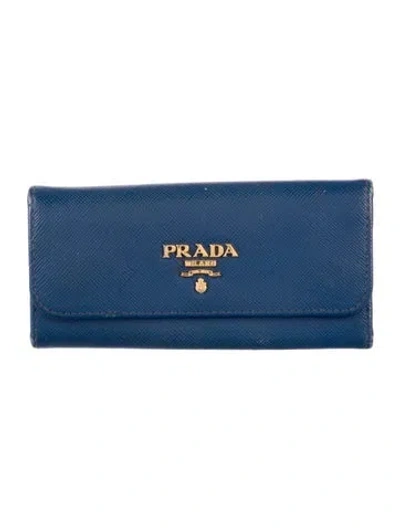 Pre-owned Prada Leather Continental Wallet In Blue