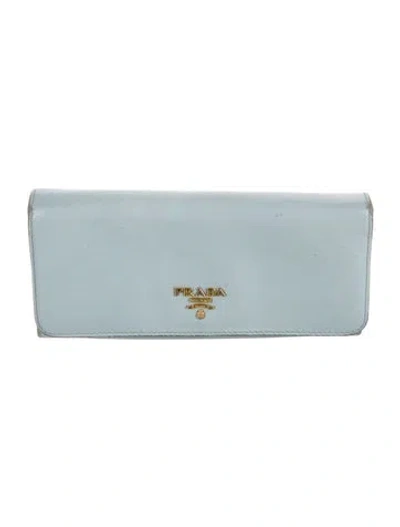 Pre-owned Prada Leather Continental Wallet In Blue
