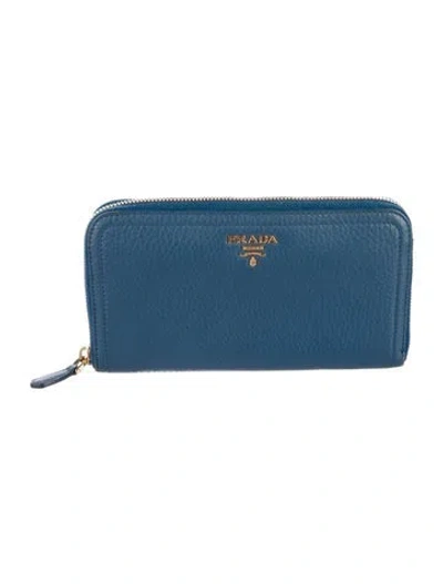 Pre-owned Prada Leather Continental Wallet In Blue