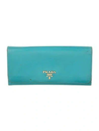 Pre-owned Prada Leather Continental Wallet In Blue