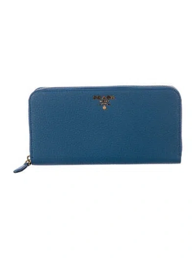 Pre-owned Prada Leather Continental Wallet In Blue