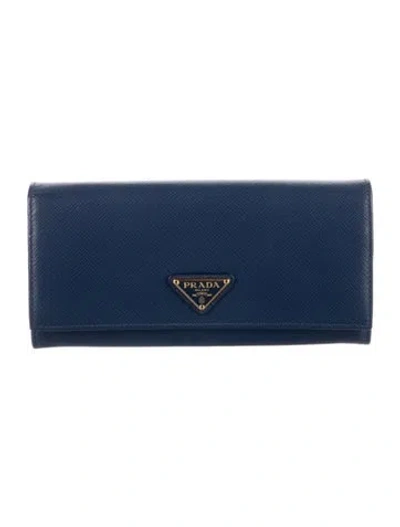 Pre-owned Prada Leather Continental Wallet In Blue