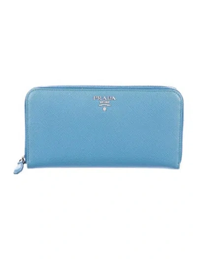 Pre-owned Prada Leather Continental Wallet In Blue