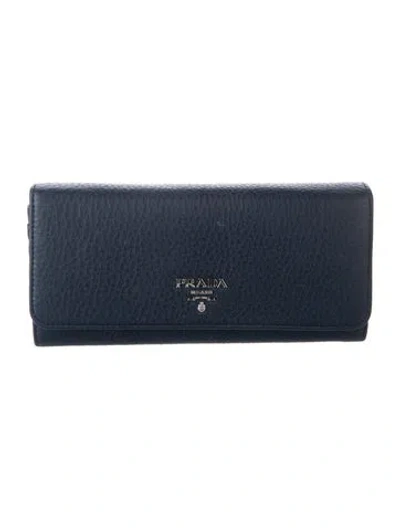 Pre-owned Prada Leather Continental Wallet In Blue
