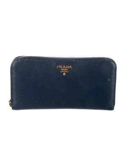 Pre-owned Prada Leather Continental Wallet In Blue