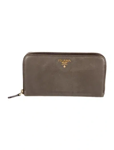 Pre-owned Prada Leather Continental Wallet In Brown
