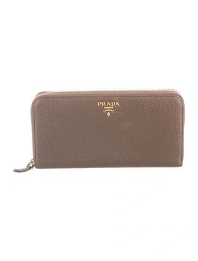 Pre-owned Prada Leather Continental Wallet In Brown