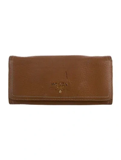 Pre-owned Prada Leather Continental Wallet In Brown