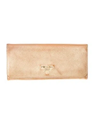 Pre-owned Prada Leather Continental Wallet In Gold