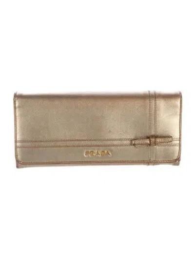 Pre-owned Prada Leather Continental Wallet In Gold