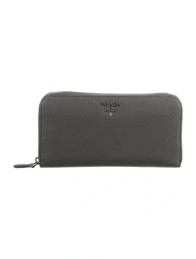Pre-owned Prada Leather Continental Wallet In Gray