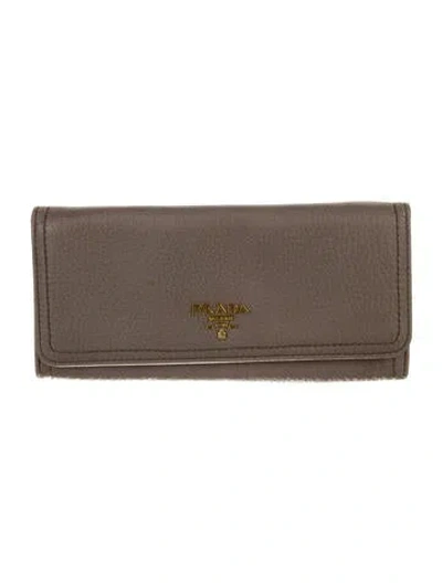 Pre-owned Prada Leather Continental Wallet In Gray