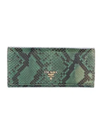 Pre-owned Prada Leather Continental Wallet In Green