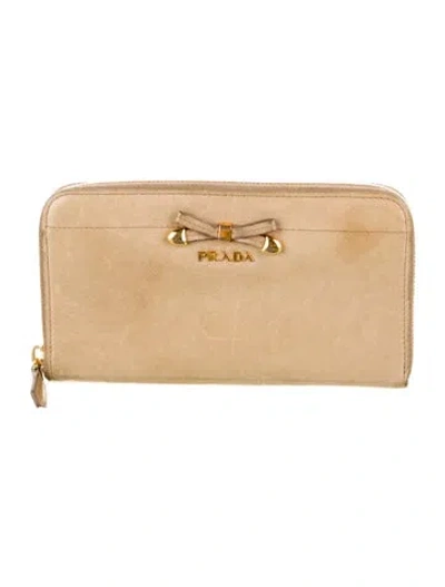 Pre-owned Prada Leather Continental Wallet In Neutral