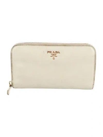 Pre-owned Prada Leather Continental Wallet In Neutral
