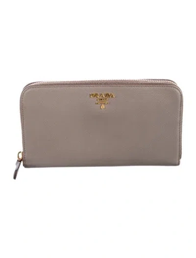 Pre-owned Prada Leather Continental Wallet In Neutral