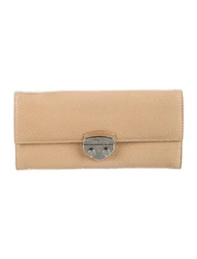 Pre-owned Prada Leather Continental Wallet In Neutral