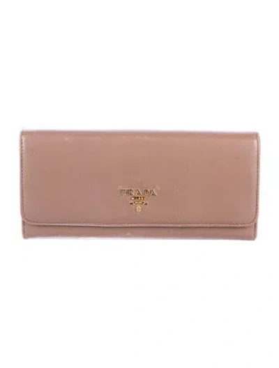 Pre-owned Prada Leather Continental Wallet In Neutral