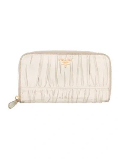 Pre-owned Prada Leather Continental Wallet In Neutrals