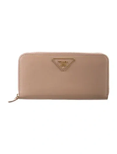 Pre-owned Prada Leather Continental Wallet In Neutrals