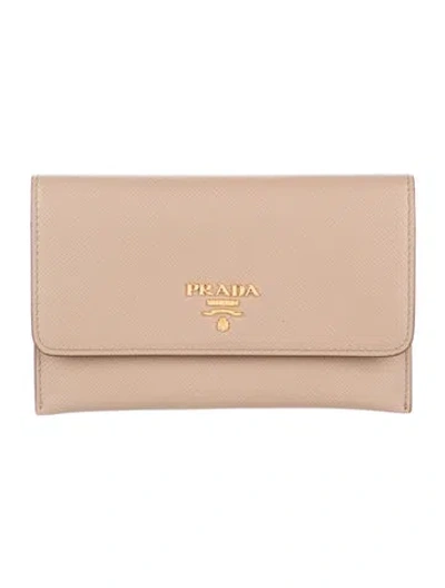 Pre-owned Prada Leather Continental Wallet In Neutrals