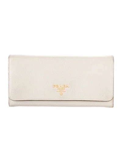 Pre-owned Prada Leather Continental Wallet In Neutrals