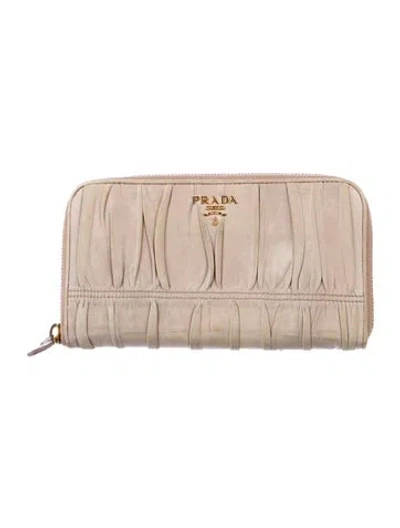 Pre-owned Prada Leather Continental Wallet In Neutrals