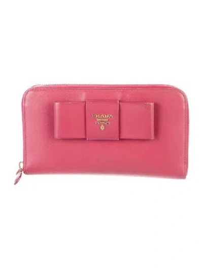 Pre-owned Prada Leather Continental Wallet In Pink