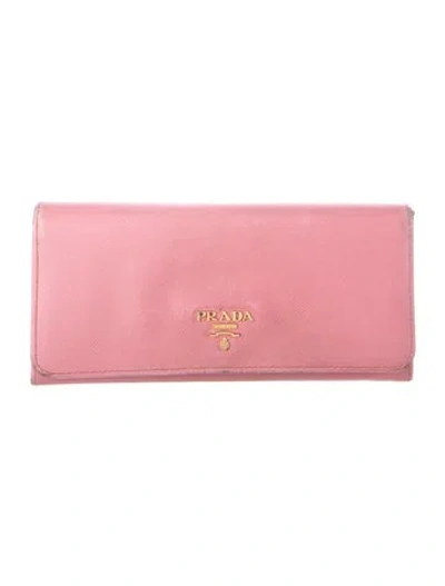 Pre-owned Prada Leather Continental Wallet In Pink
