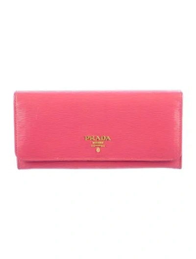 Pre-owned Prada Leather Continental Wallet In Pink